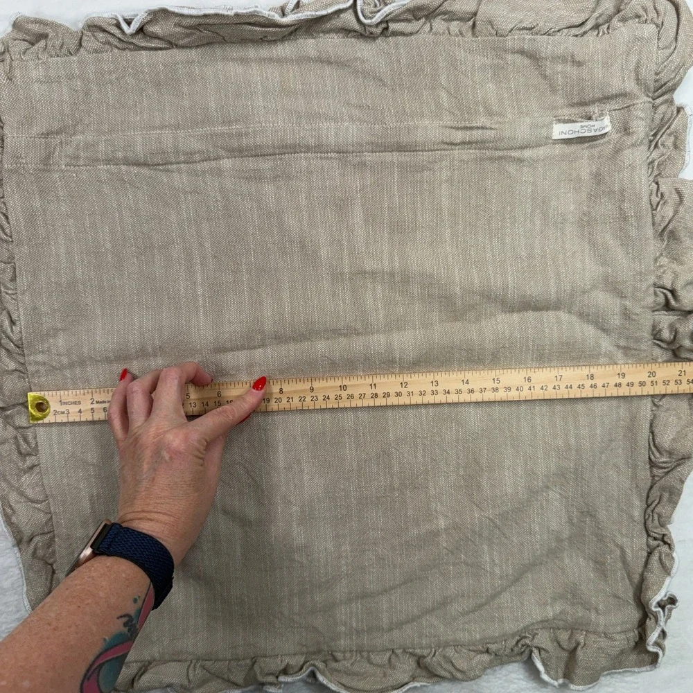 Magaschoni Home 24x24 Pillow Sham Ruffle Edge Cotton Textured Tan Euro Square